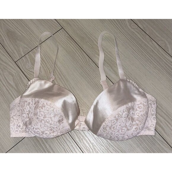 Vtg Maidenform 8322 Rendezvous Padded Push Up Bra Satin Lace Womens 36B Ivory - Picture 2 of 6